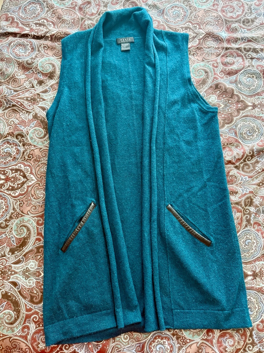 Forte Cashmere Teal Vest Cardigan S